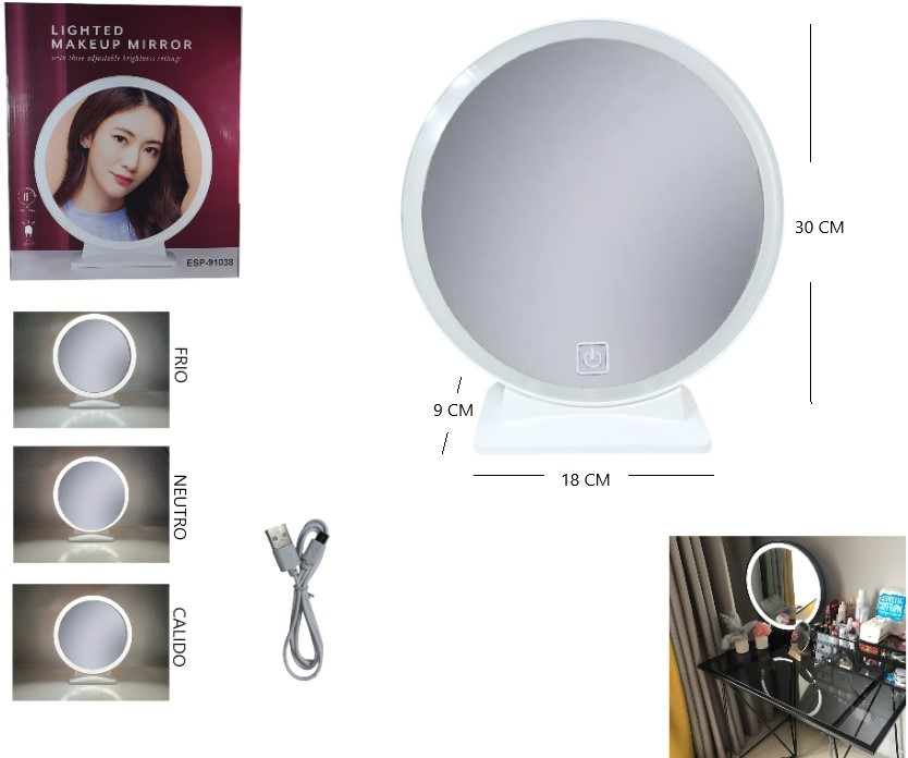 E-91125 ESPEJO LED GRANDE RECARGABLE