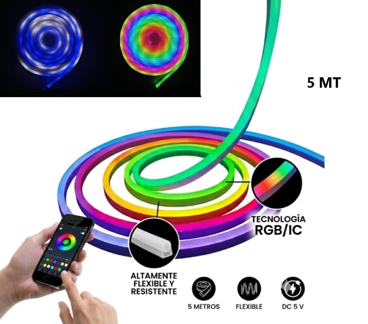 TIRA LED NEON RGB 5 MT CON APP C/CONTROL  -  -  - 